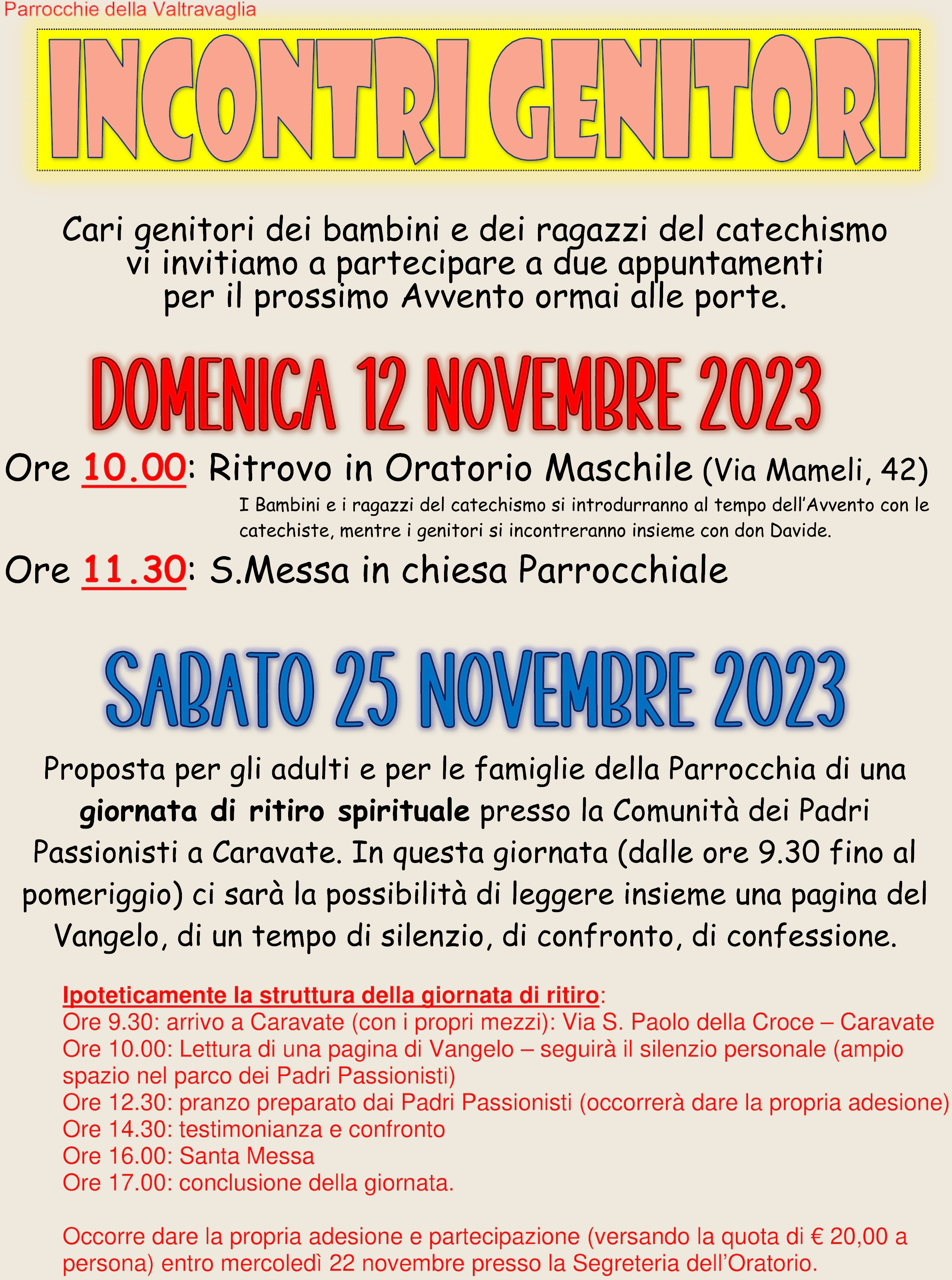 Avvento 2023 Appuntamenti Genitori