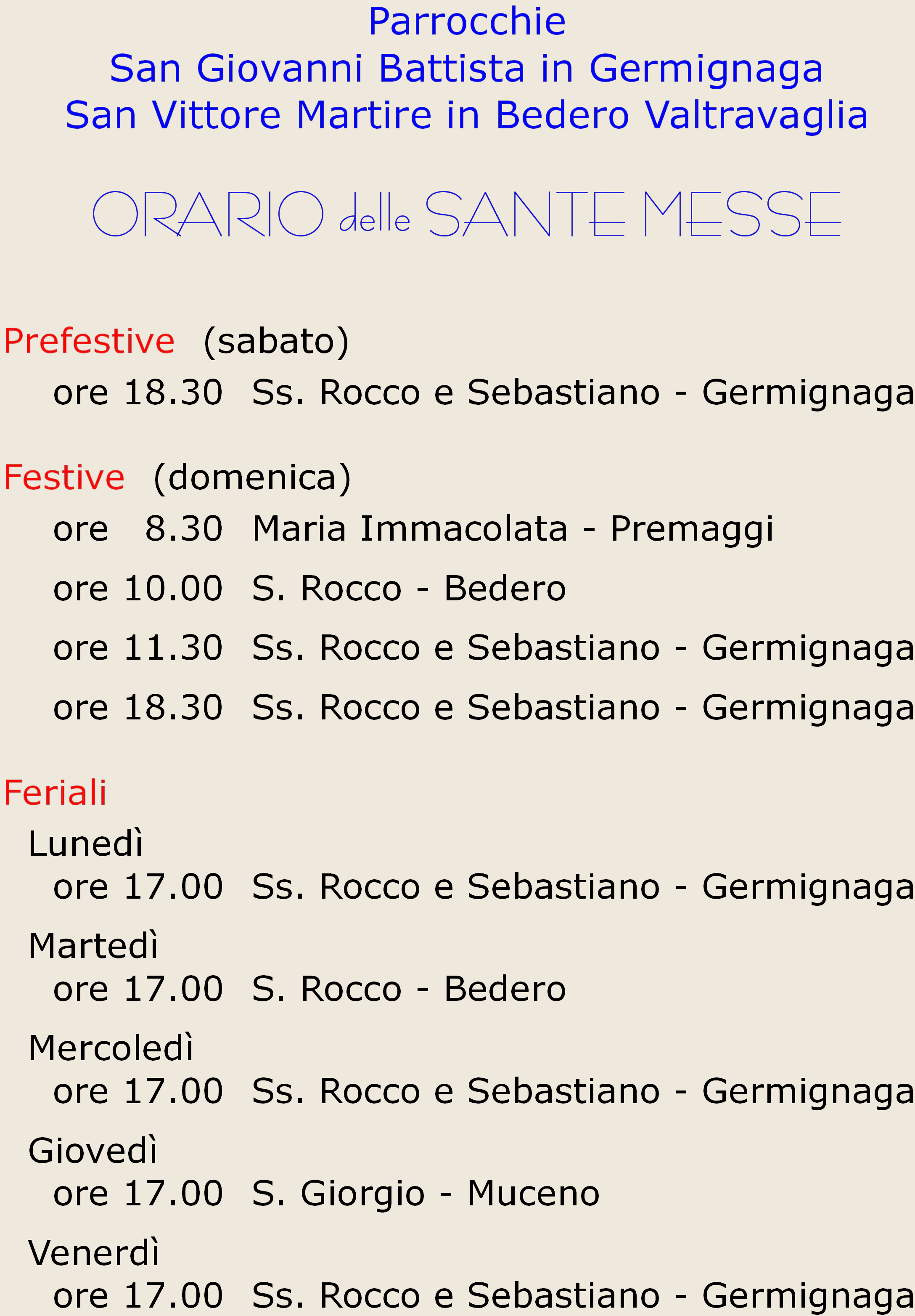 orario sante messe